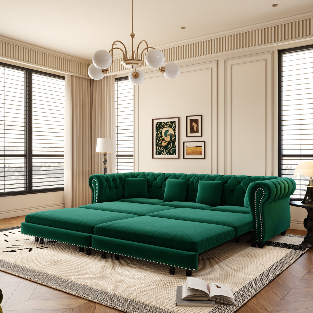 Chesterfield 3-in-1 Pull-Out Sofa Bed - Green