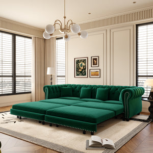 Chesterfield 3-in-1 Pull-Out Sofa Bed - Green