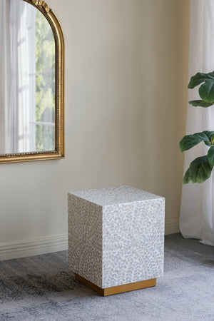 14x14x18" Square Accent Stool with Capiz Shell Finish