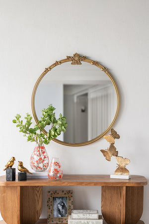 30x31" Round Wall Mirror With Antique Gold Finish