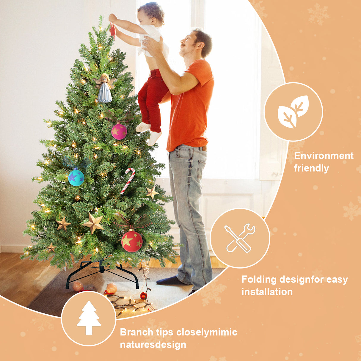 7.5FT Christmas Tree with 1599 Tips and 450 Warm Lights