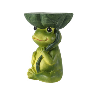 Magnesium Oxide Frog Stool Garden Statue with Lotus Leaf Seat - Outdoor Decor