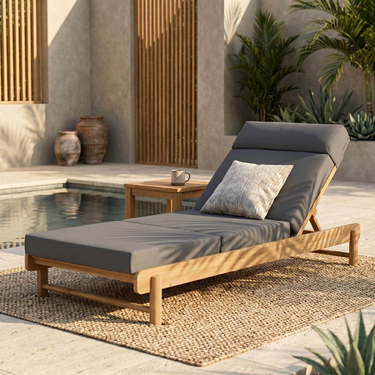Light Teak Acacia Wood Chaise Lounge Set