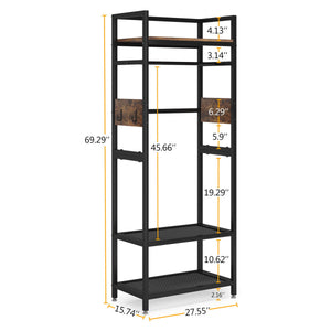 Rack With Hanging Rod, 4 Hooks, Heavy Duty Freestanding Closet Organizer - Brown / Black