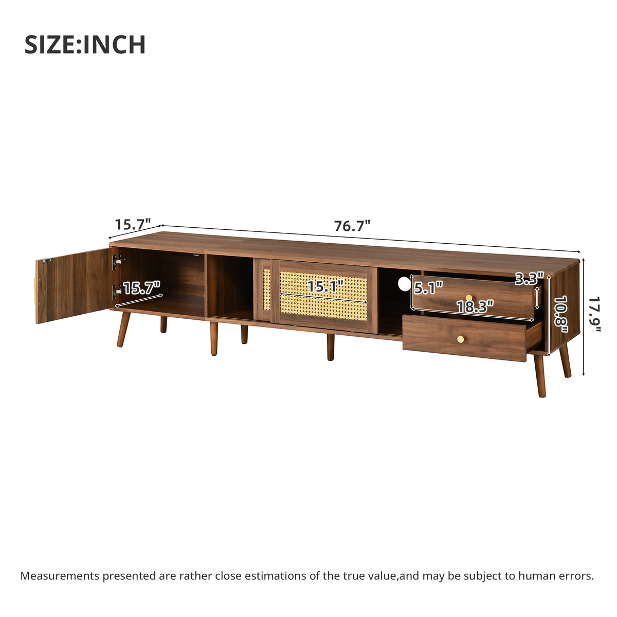 76" Modern Rattan Doors TV Stand