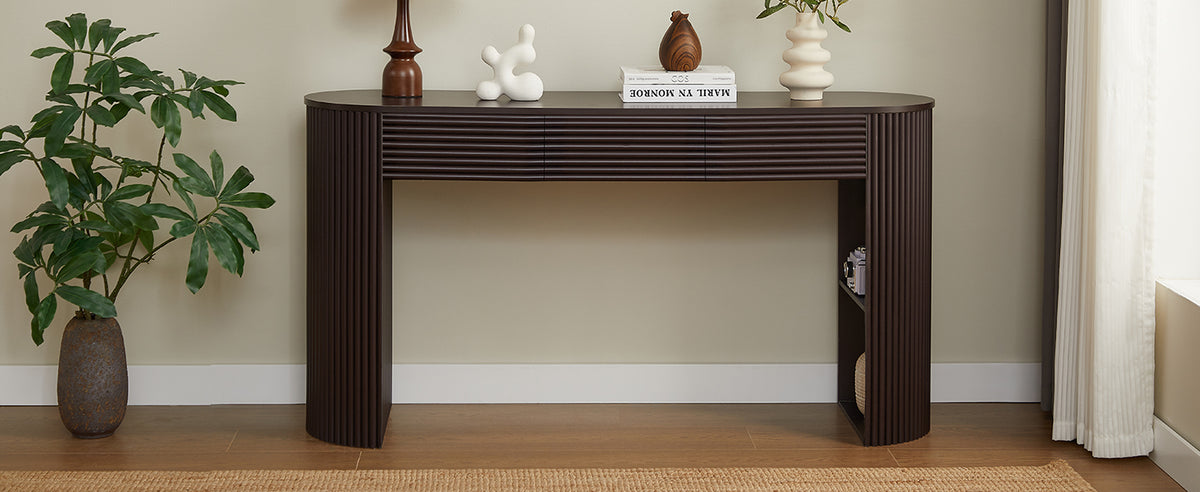 Retro Console Table with Storage, 3 Drawers