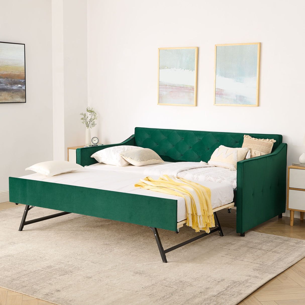 Daybed With Pop Up Trundle And USB Charging Armrest