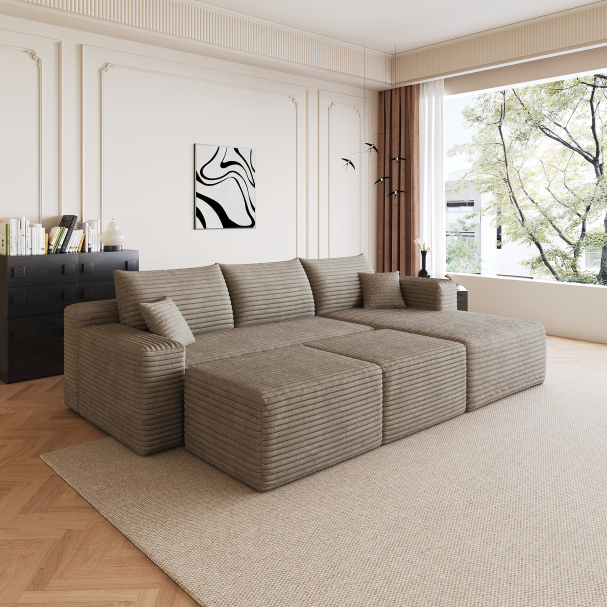 95" Cloud Sectional Sofa with 2 Ottomans