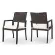 Outdoor Wicker Dining Chair With Water Resistant Cushions (Set of 2) - White / Brown - Best Buy Furniture
