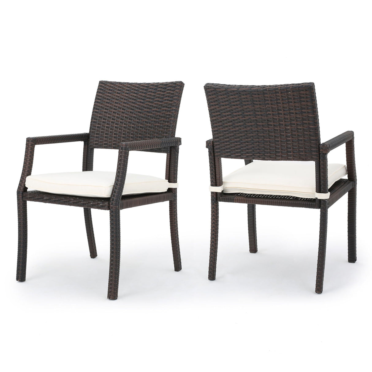 Outdoor Wicker Dining Chair With Water Resistant Cushions (Set of 2) - White / Brown - Best Buy Furniture