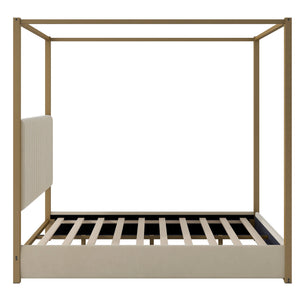 Upholstered Canopy Platform Bed With Frame, Queen Size - Beige