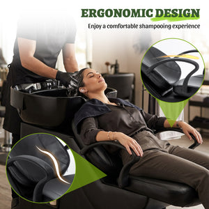 Shampoo Bowl and Chair Set for Salon with Ergonomic Neck Rest - Black