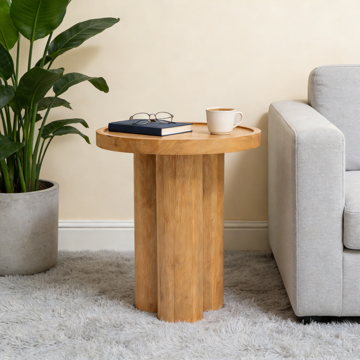Round Solid Wood End Table