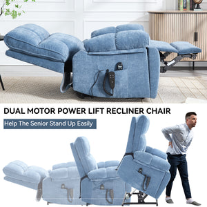 Blue Heat Massage Dual Motor Lift Recliner Chair