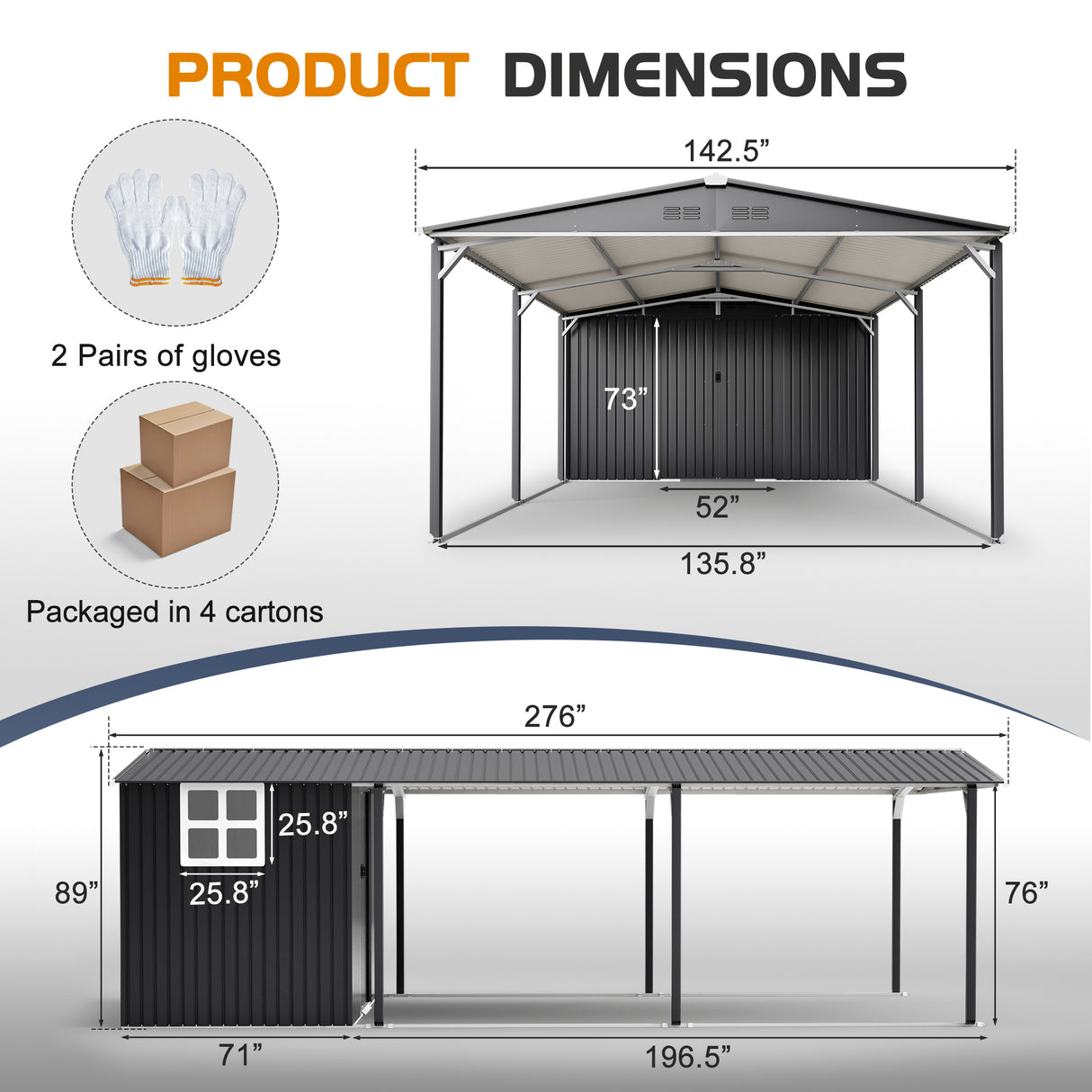 12'x23' Metal Carport Storage Shed