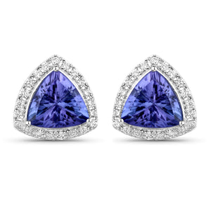 3.82 Carat Genuine Tanzanite and White Diamond 14K White Gold Earrings