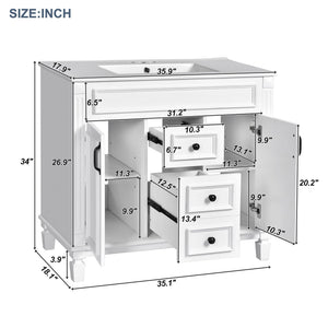 Bathroom Vanity With Top Sink, Basin On Cabinet With 2 Soft Closing Doors And 2 Drawers