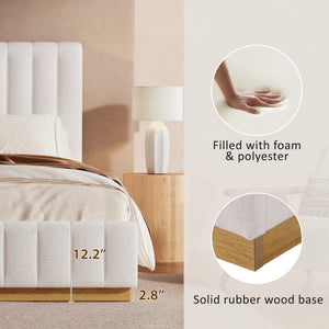 King Size Bed Frame With Linen Upholstery and Solid Wood Base