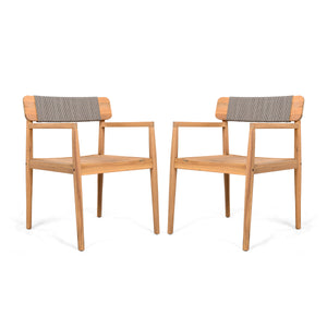 Creative Braided Acacia Wood Outdoor Dining Chairs with Armrests