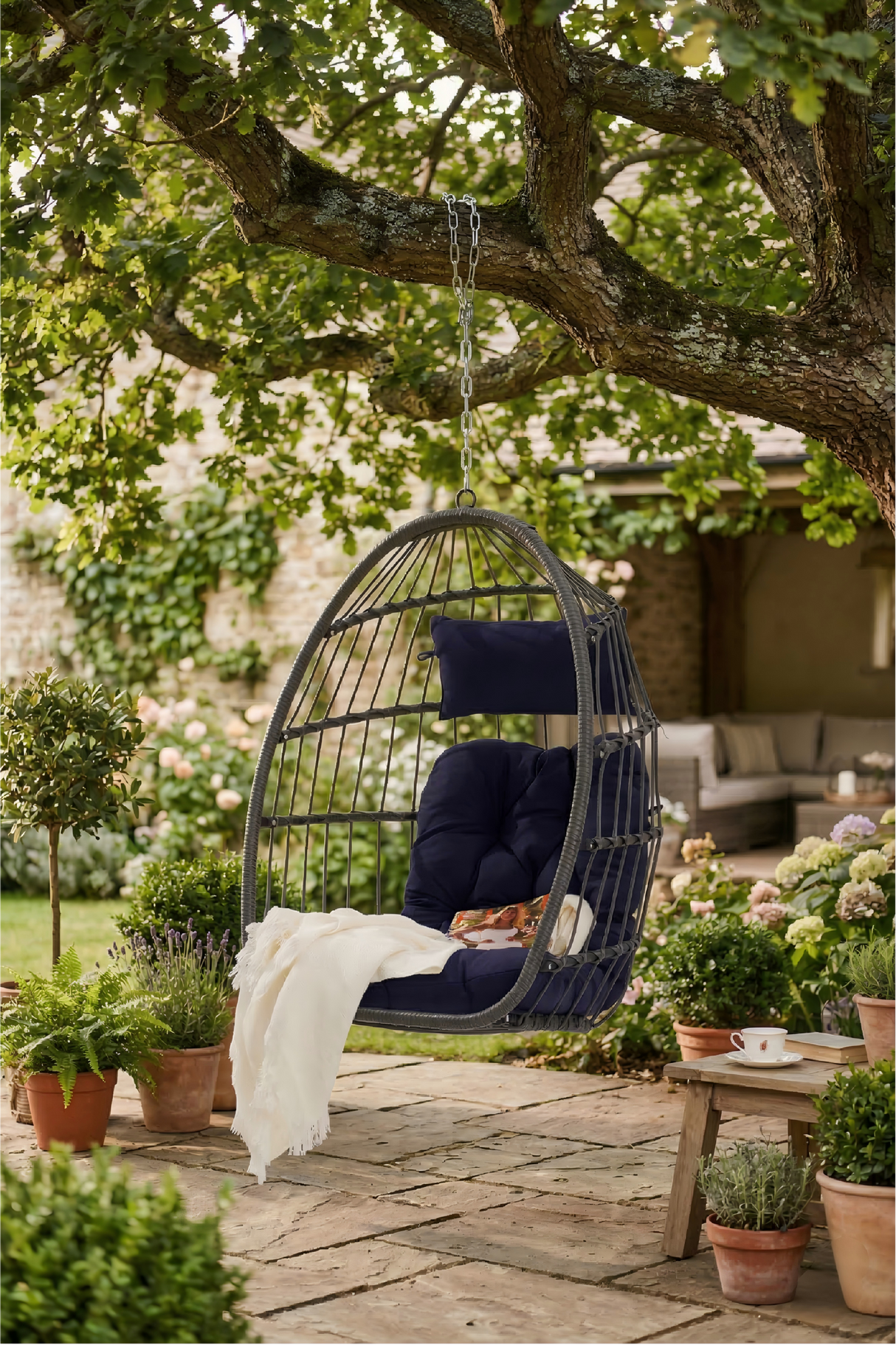 Outdoor Garden Rattan Egg Swing Chair Hanging Chair PE Hang Chair