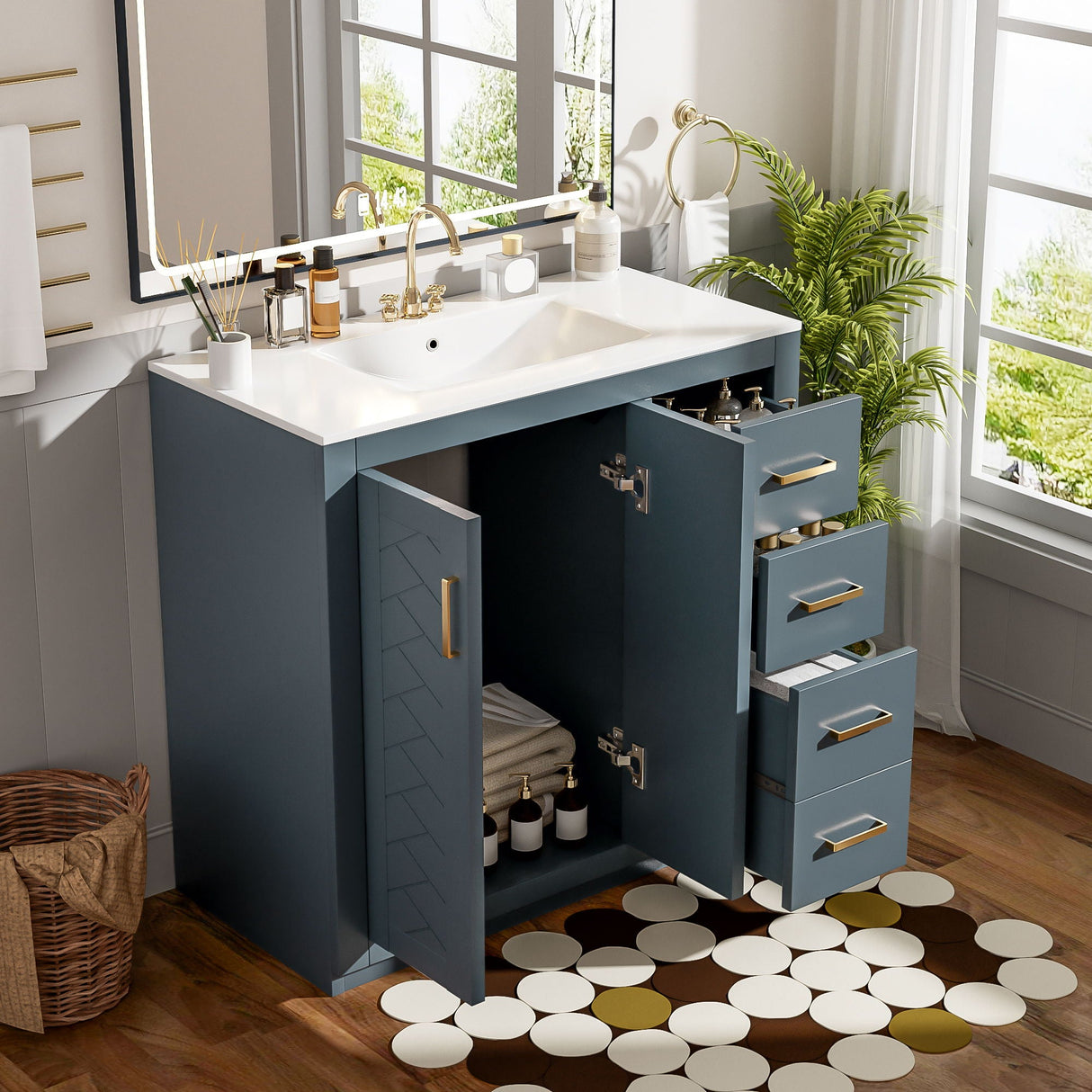 Bathroom Vanity With Sink Combo, Storage Cabinet, Freestanding Set With 3 Drawers & Soft Closing Doors