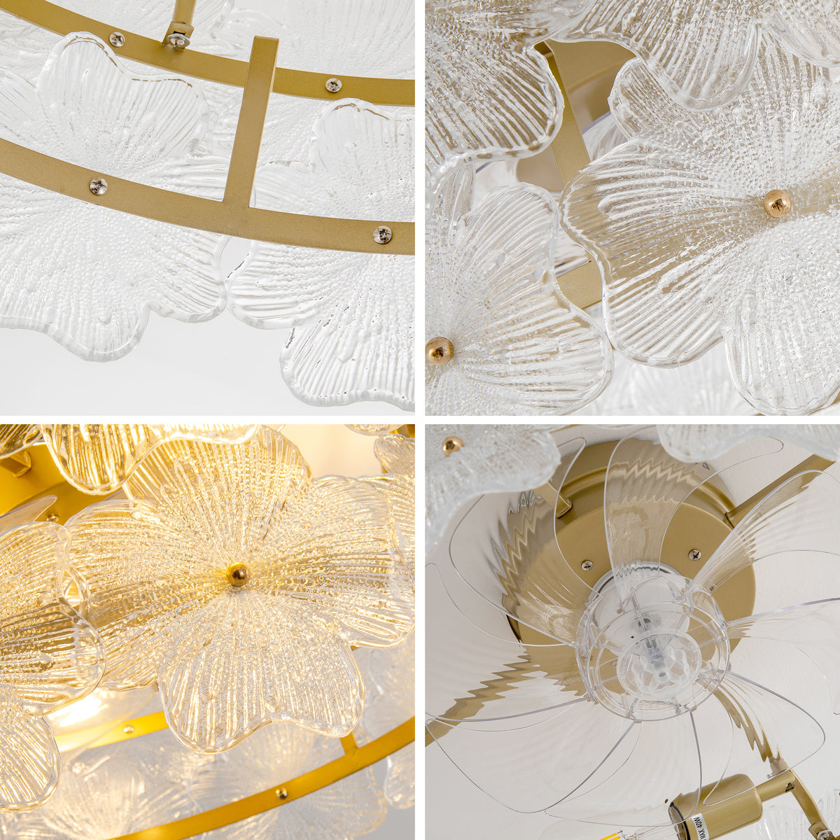 19-Inch Floral Glass Ceiling Fan with ABS Blades