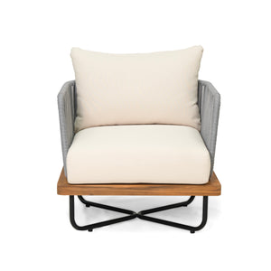 Lucca Outdoor 6 Seaters Acacia Wood and Rope Woven Patio Set
