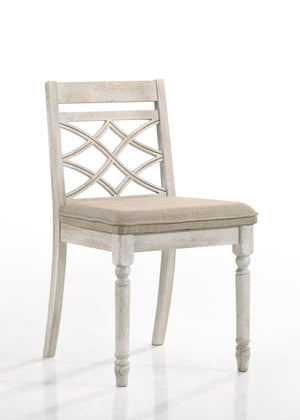 Havanna - 5 Piece Wide Round Dining Table With Off White Chairs (Set of 5) - Vintage Walnut
