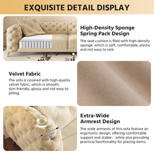 3 In 1 Convertible Sleeper Sofa, Pull Out Bed, Button Tufted, 4 Seater Couch With Movable Ottoman For Apartment - Apricot
