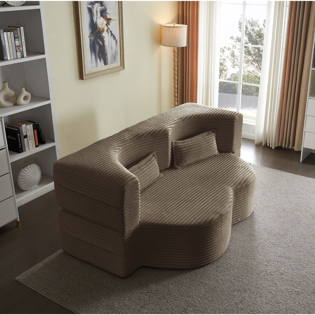 Floor Convertible Sleeper Sofa Bed With 2 Pillows