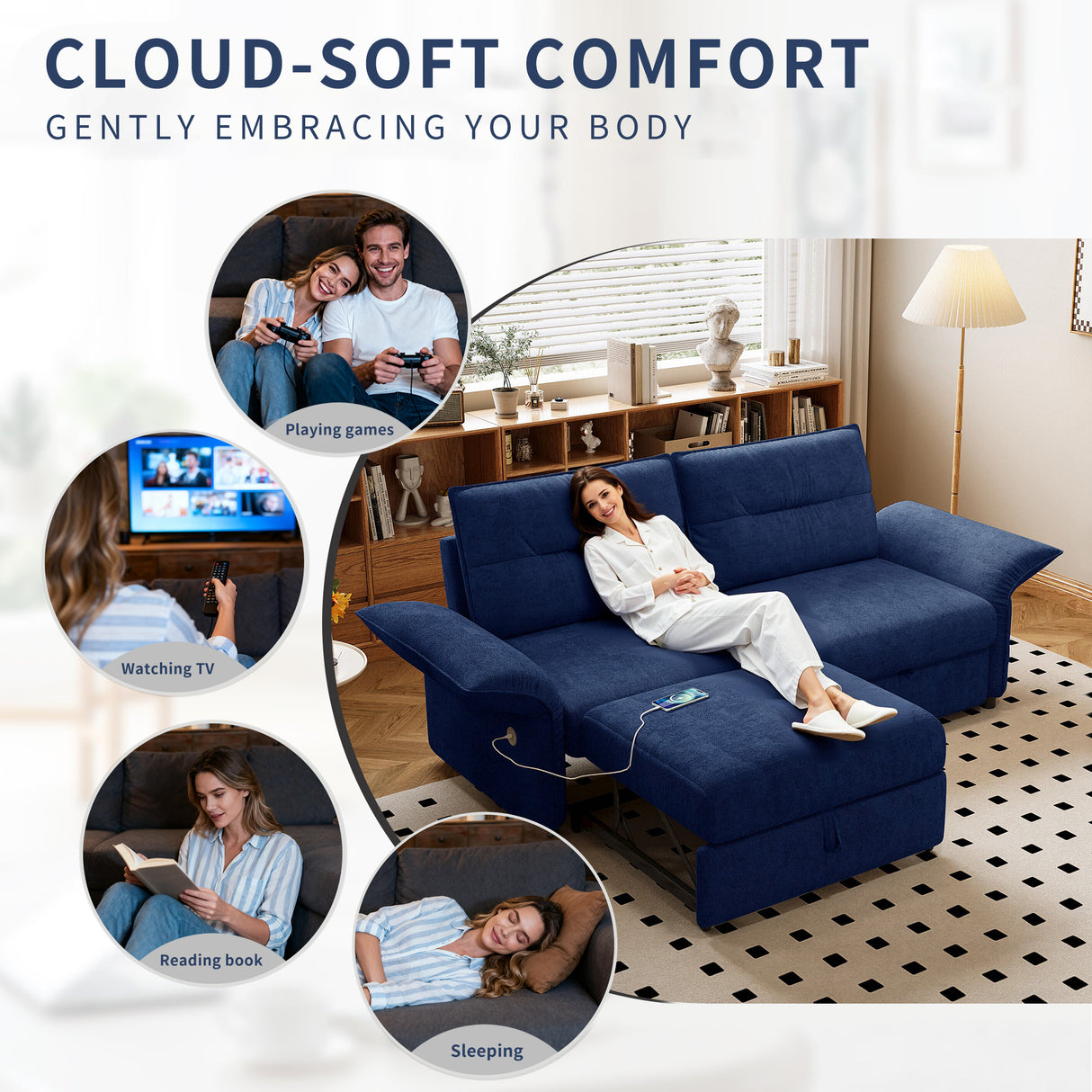 Multi-Functional 85-Inch Convertible Sofa Bed
