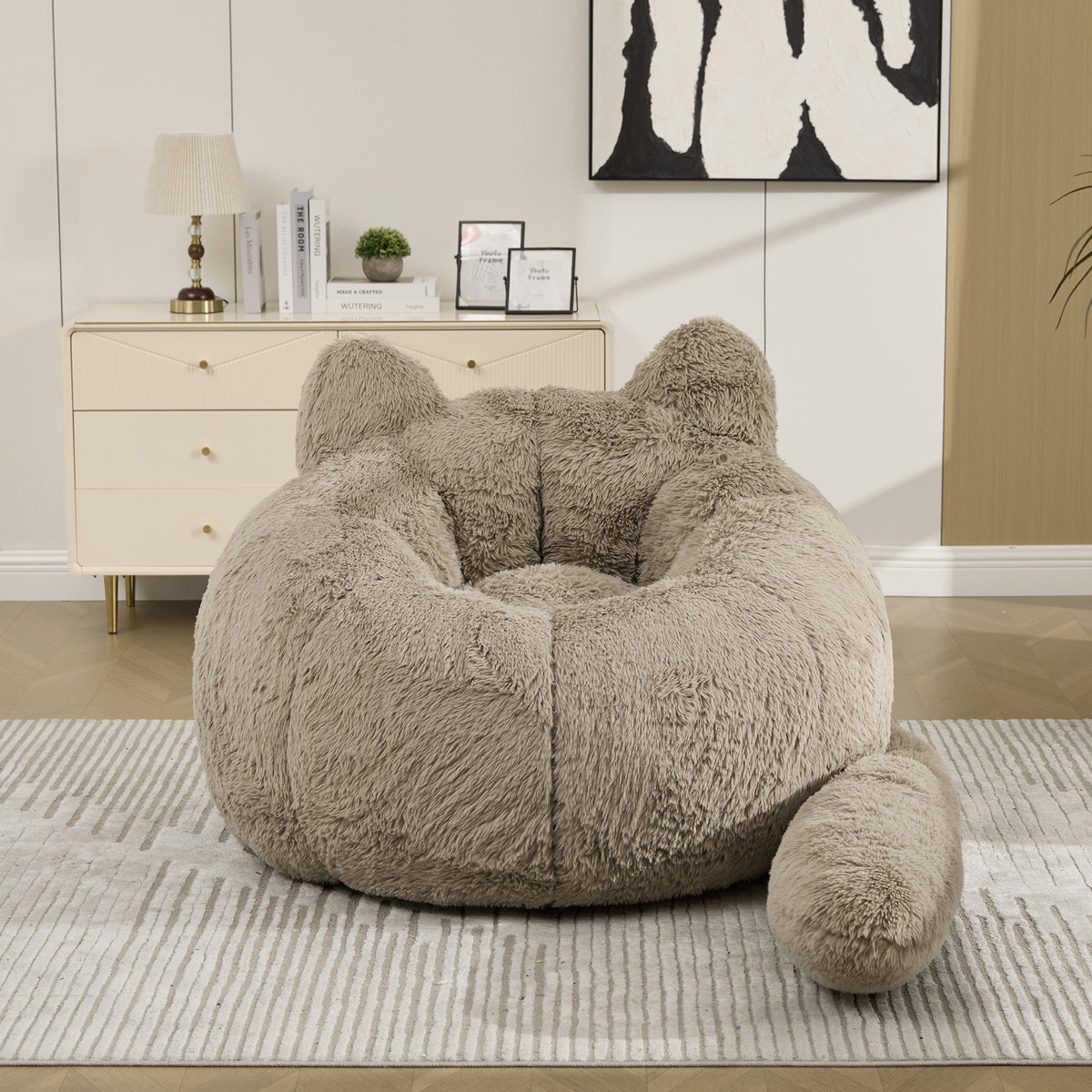 41.7'' W Faux Fur Cat Shaped Bean Bag Chair