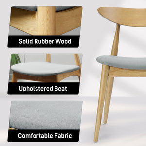 Set of 2 Retro Rubberwood Chairs with Ergonomic Back & Plush Cushions