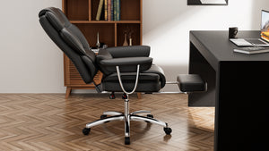 Big and Tall Executive Office Chair with Footrest - Black