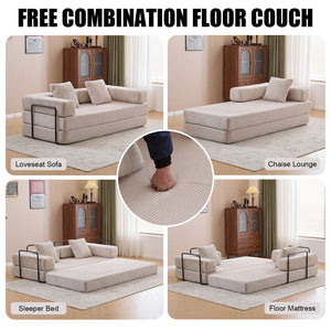 Floor Couch, Convertible Floor Sofa Bed With Pillow Back Support Armrest