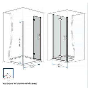 29-28" x 72" Bifold Shower Door, 1/4" (6mm) Tempered Glass