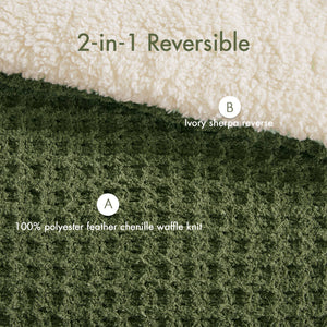 3 Pieces Full/Queen Waffle Knit Chenille Comforter Set in Olive