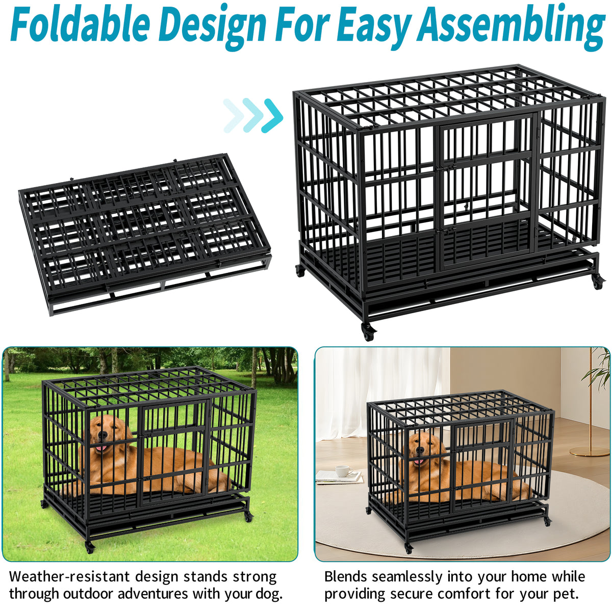 48 Inch Heavy Duty Indestructible Dog Crate with Wheels