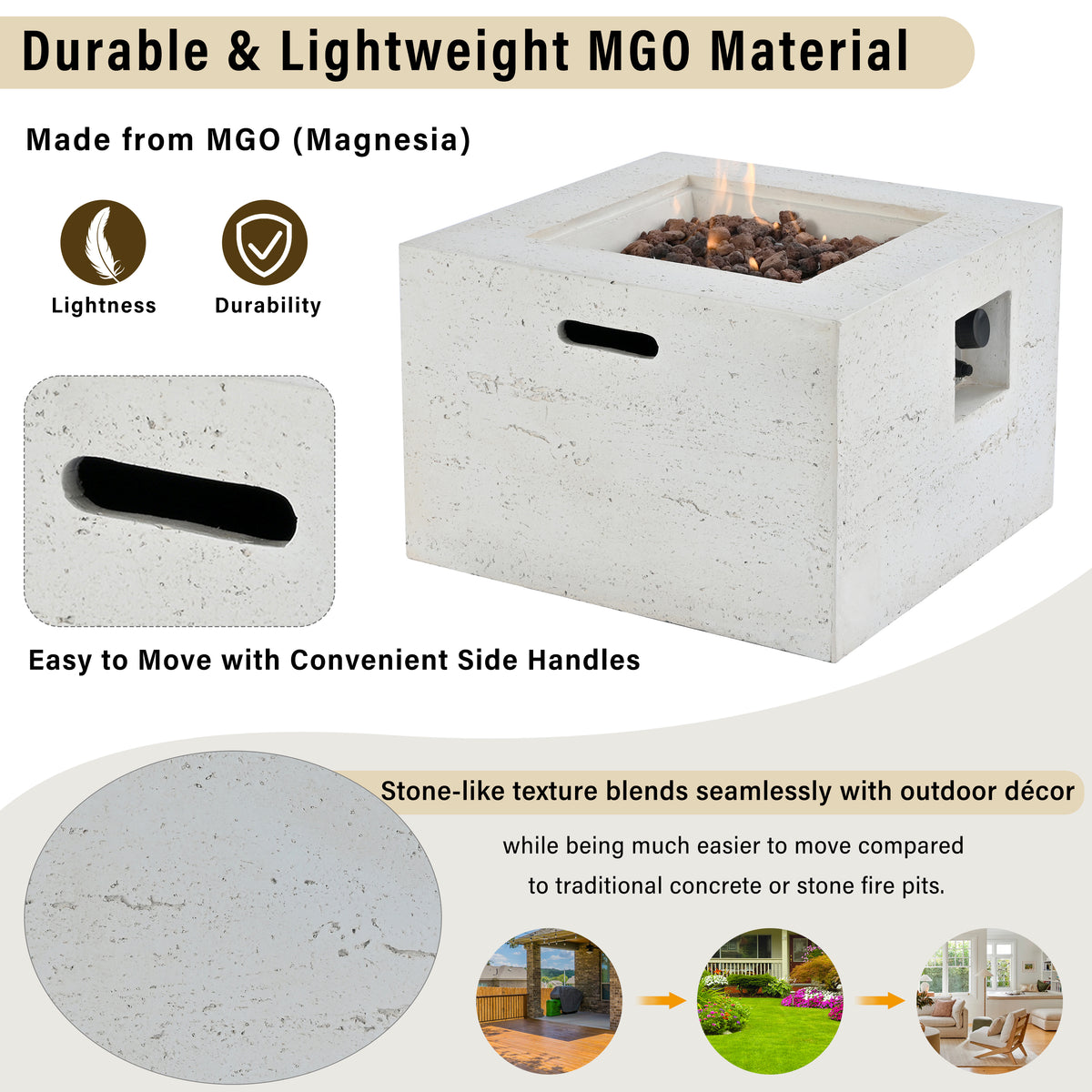 U_Style MGO Outdoor Square Fire Pit with Steel Burner