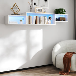 65.35in Wall Mounted Floating TV Stand with 20 Color LEDs and Charging Station
