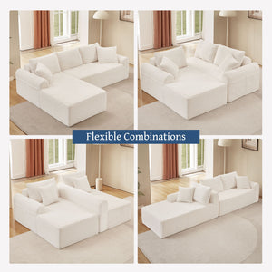 Modular Sectional With Arched Armrests, Includes 3 Back Cushions & 2 Throw Pillows