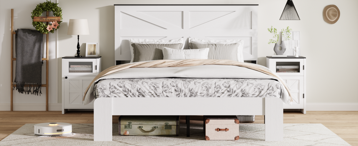 King Wood Platform Bed Frame with Headboard and Storage