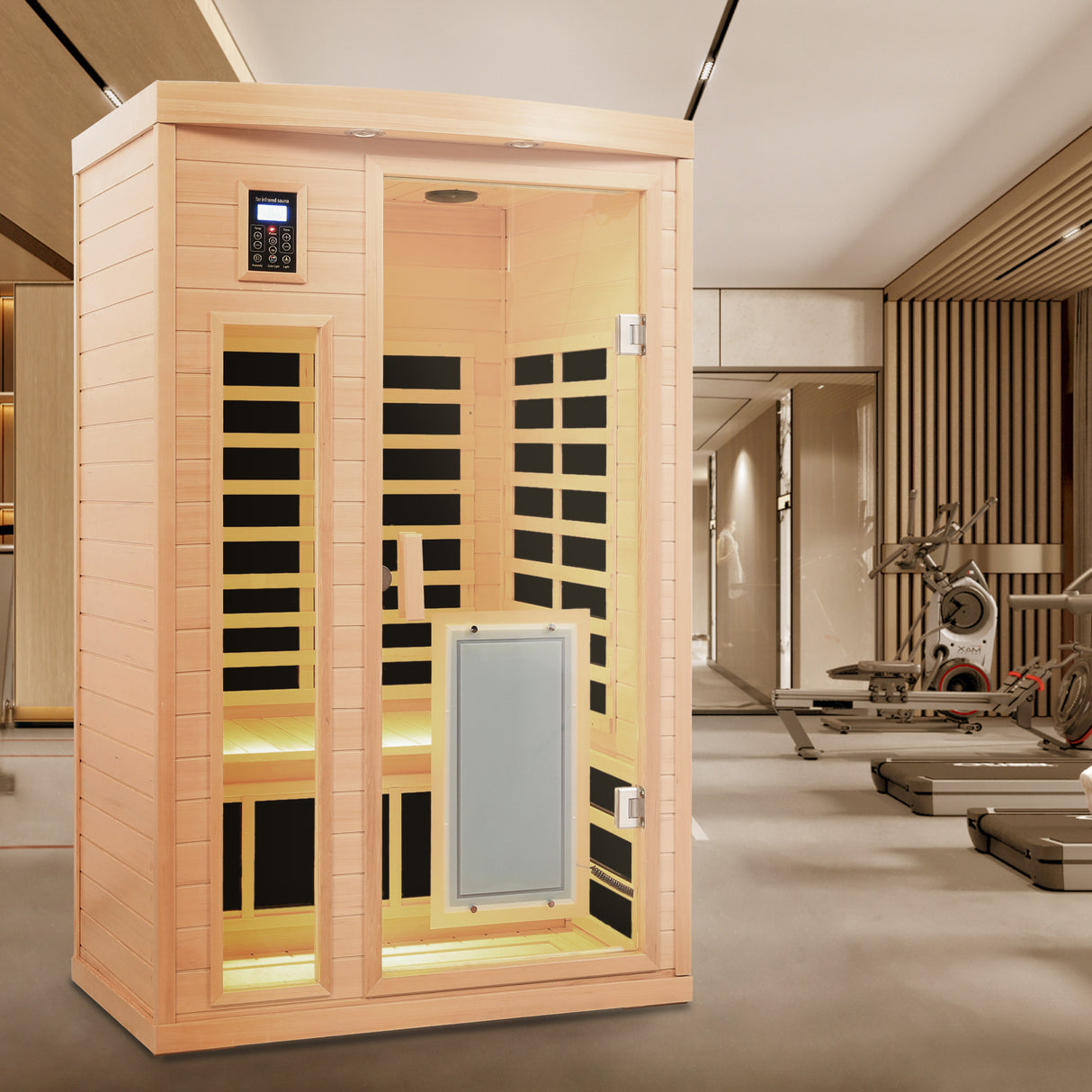 Low EMF Hemlock Wood Far-Infrared Indoor Two-Person Sauna Room