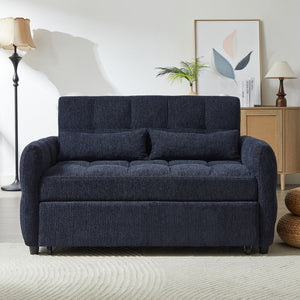 Loveseat Sofa Pull-Out Bed With Adjustable Backrest, 3 USB Ports And 2 Lumbar Pillows For Living Room