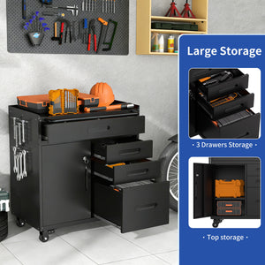 Rolling Tool Cabinet Heavy Duty Garage Storage With Lockable Doors & Drawers