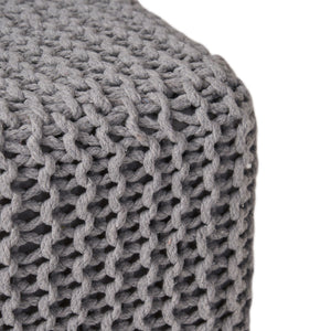 Chabani - Indoor Modern Knitted Fabric Cube Pouf Ottoman - Light Gray