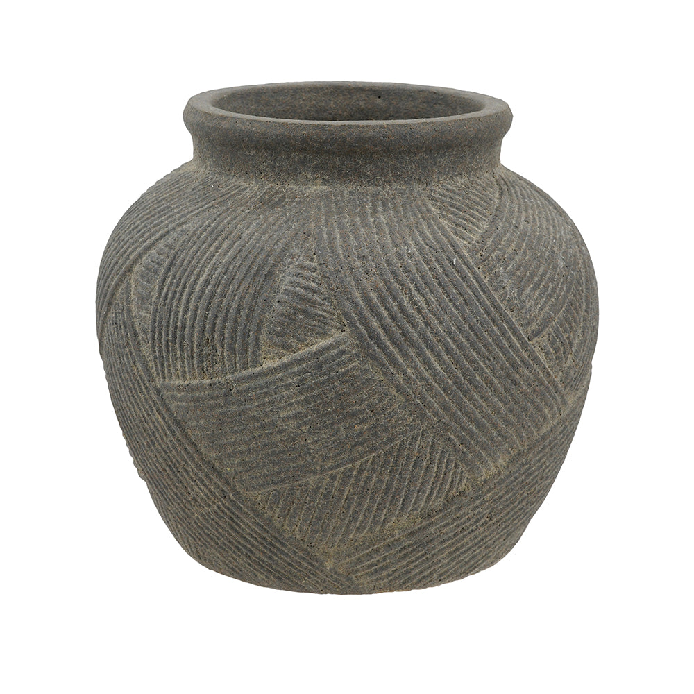 D10.2x8.9" Cross-Hatch Terracotta Vase