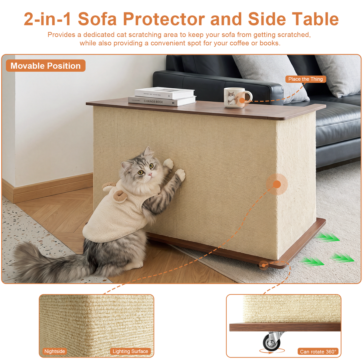 2-in-1 Cat Scratcher Side Table with Hidden Storage - MDF