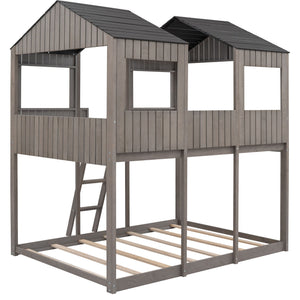Bunk Bed With Roof, Window, Guardrail, Ladder