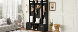 5 In 1 Entryway Bench With Coat Rack, 7 Sturdy Hooks, 2 Spacious Drawers And Adjustable Shelves